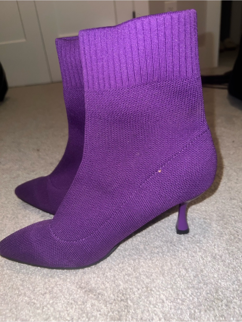 Source Unknown Purple Knit Sock Booties with Kitten Heel